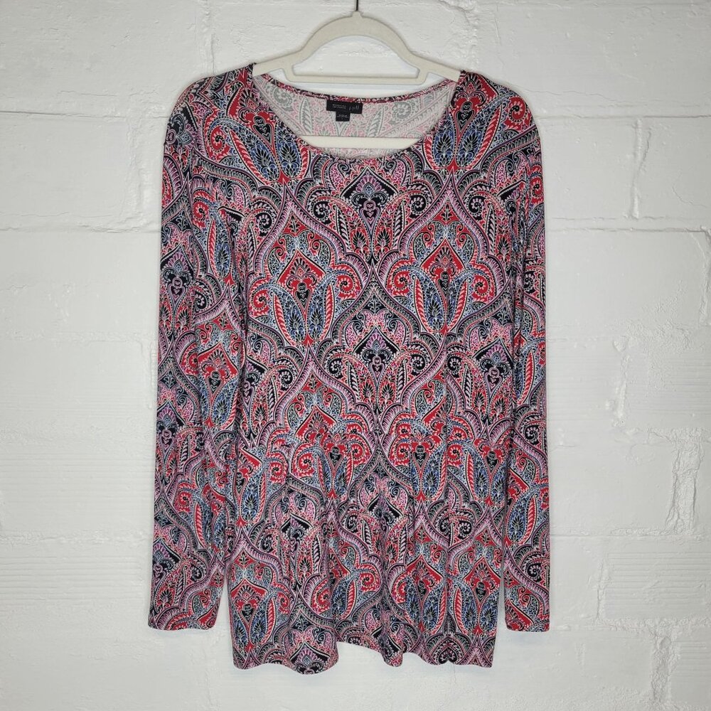 J. Jill Wearever Collection Women's Large Tunic Shirt Top Red Blue Paisley